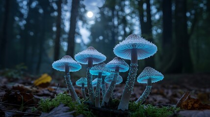 Glowing Mushroom in Jungle with Mystical Bioluminescent Light