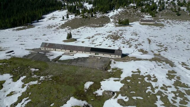 Spring snow on the Montasio plateau. Looking down on Montasio and Canin from above.