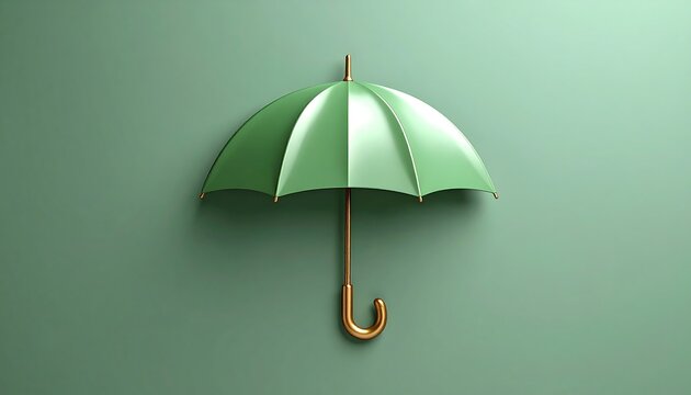 A vibrant lime green umbrella, handle a rich gold, against a solid sage green background