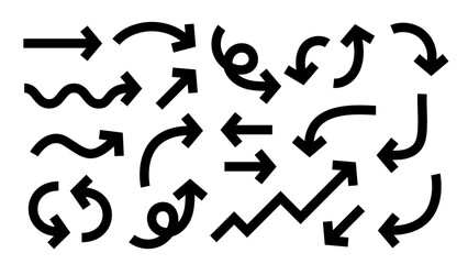Hand drawn bold arrows made with marker. Curved bold arrows made with thick marker