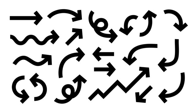 Hand drawn bold arrows made with marker. Curved bold arrows made with thick marker