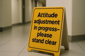 Attitude adjustment in progress, please stand clear sign in corridor