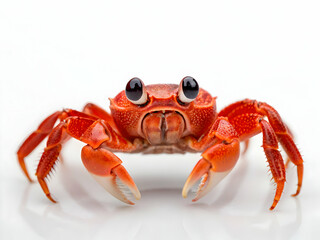 Red crab with funny eyes on white background