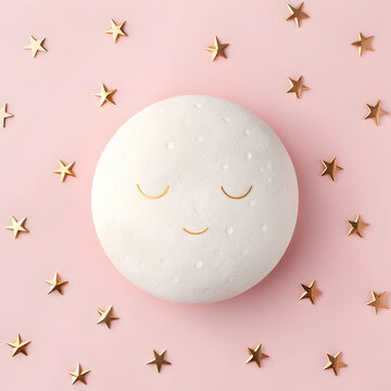 Sleeping moon with stars pink background