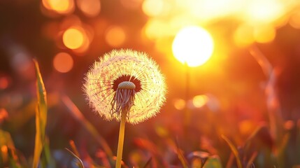 Dandelion seed head at sunset