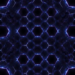 Blue abstract background featuring a seamless hexagonal honeycomb pattern with a futuristic, digital grid texture, perfect for technology-inspired design or wallpaper illustration