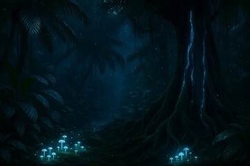 Bioluminescent Mushrooms in Lush Rainforest