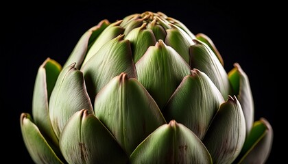 Fototapeta premium closeup shot of a raw artichoke from the side against a black background shallow focus