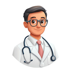 Fototapeta premium Smiling Doctor Cartoon in White Coat with Stethoscope Healthcare on transparent background