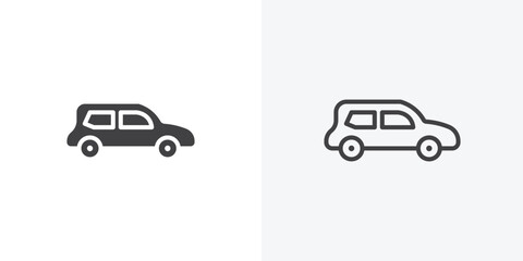 Compact car icon. collection of editable stroke line and solid flat styles.