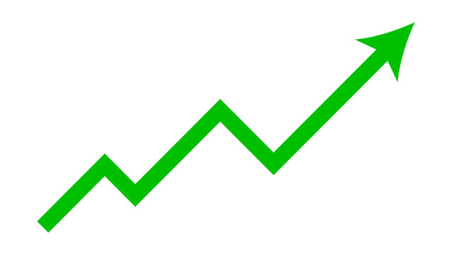 Growth/success arrow icon. Green growth arrow. Up arrow which represents progress, growth, success, financial surplus etc