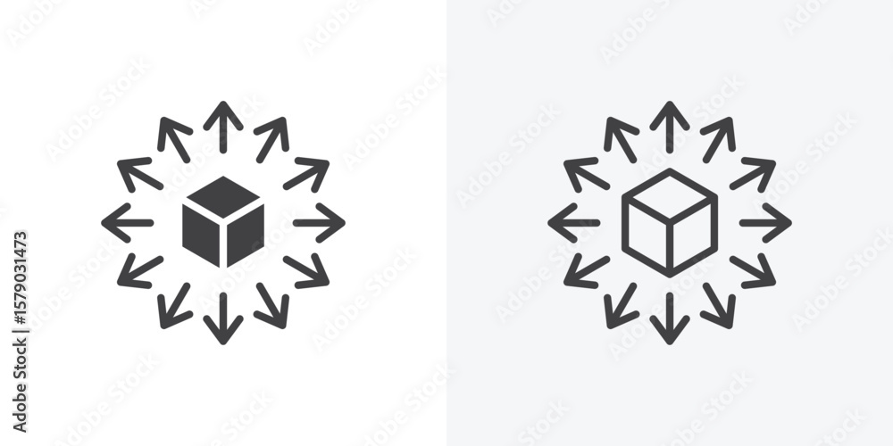 Poster distribution box icon. collection of editable stroke line and solid flat styles.