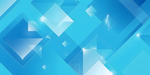Fototapeta premium Abstract blue gradient background with random translucent geometric shapes, including white triangles and diamonds, layered modern texture