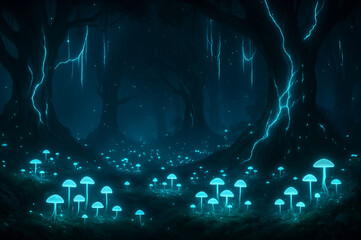 Glowing Mushrooms in Fantasy Jungle