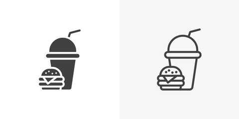 Fast food icon. collection of editable stroke line and solid flat styles.