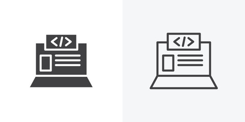 Front end icon. collection of editable stroke line and solid flat styles.