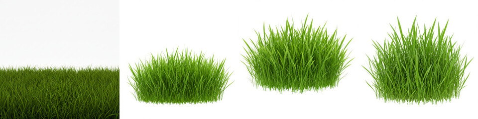 Lush Green Grass Patches - Three different sized patches of vibrant green grass isolated on a white background. Ideal for landscaping, design, and nature-themed projects