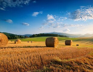 Fototapeta premium scenic landscape with haybales