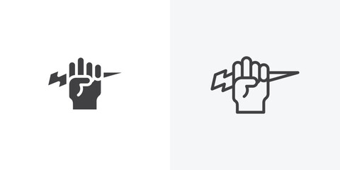 Hand with Power icon. collection of editable stroke line and solid flat styles.