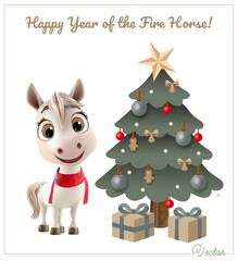 Cute Fire Horse – 2026 Zodiac New Year Vector Illustration