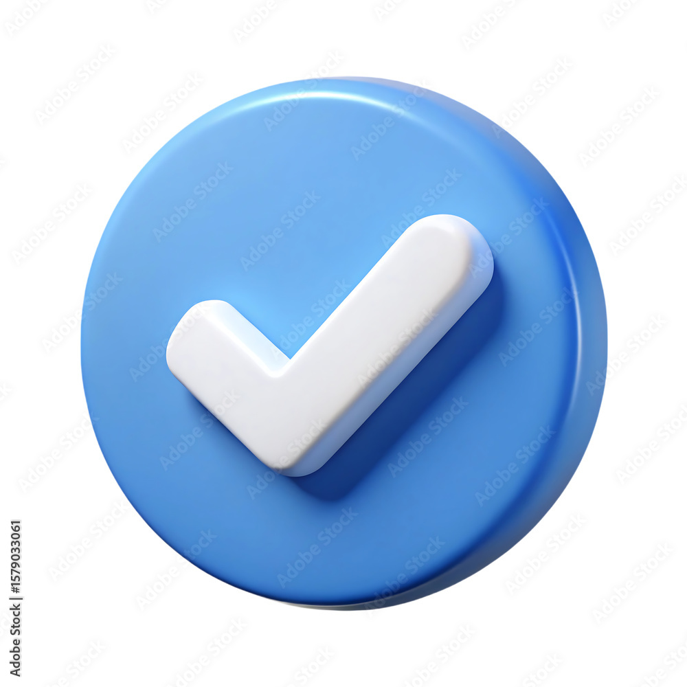 Fototapete 3d rendered blue circle with a white checkmark symbol isolated on transparent background