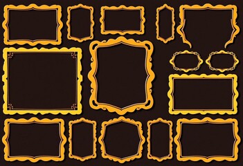 Fototapeta premium Collection of wavy scalloped rectangular and oval frames in various sizes and orientations, retro, geometric