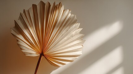 Dried palm leaf folded and dried, edges visible in soft natural light against neutral background.
