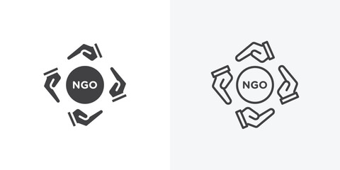 NGO icon. collection of editable stroke line and solid flat styles.