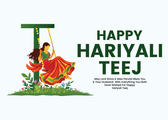 Abstract vector illustration design celebrating the Indian festivals of Happy Hariyali Teej and Hartalika Teej with vibrant festive elements and traditional charm