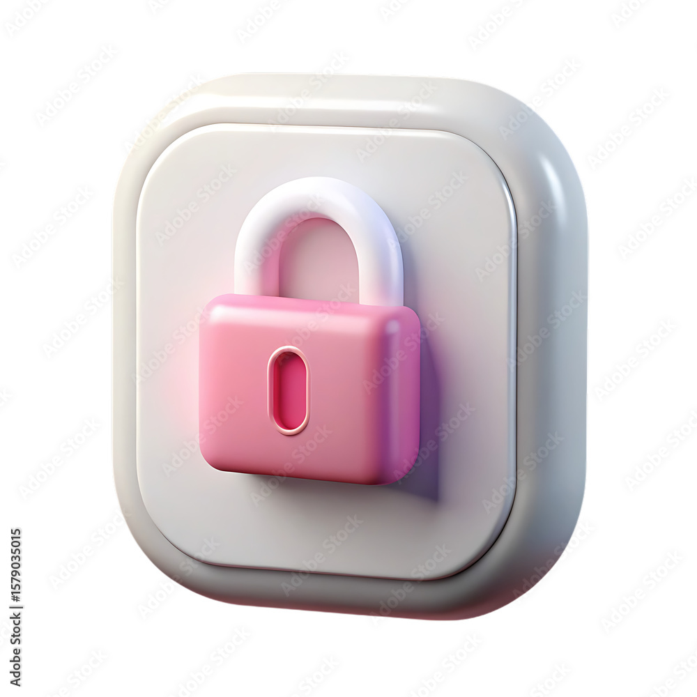Poster cute pink padlock icon on a rounded square button isolated on transparent background