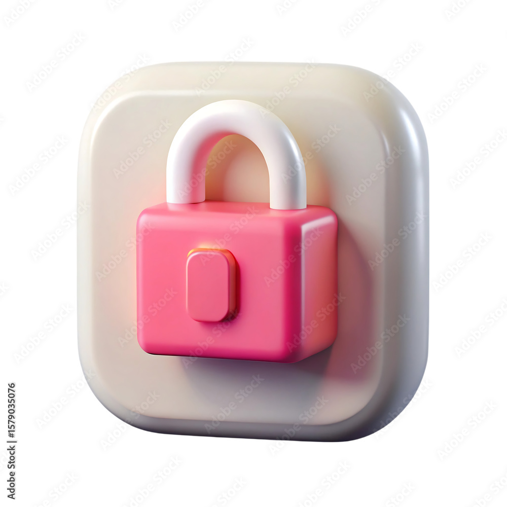 Poster cute pink padlock icon with rounded edges on a soft cream background isolated on transparent backgro