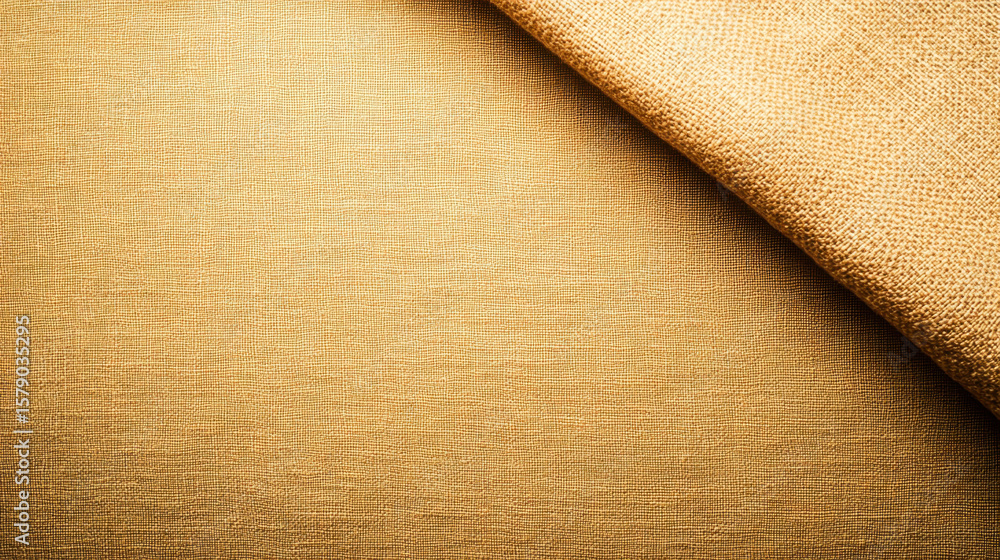 Poster close up of shiny golden fabric with a textured surface and a folded corner. elegant textile backgro