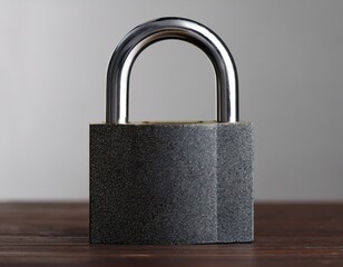 Fototapeta premium dark metal padlocks on wooden table against grey background