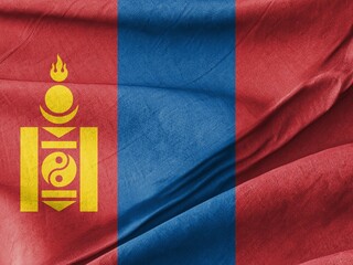 Waving Mongolian Flag in the Gentle Breeze