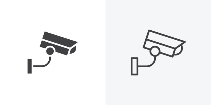 Security camera icon. collection of editable stroke line and solid flat styles.