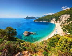 Obraz premium beautiful view over the ionian sea and beach in corfu pelion area in mylopotamos greece