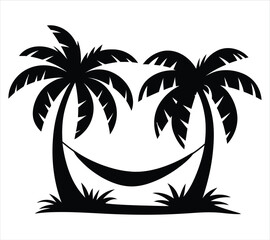 Beach Palm Trees with Hammock Vector Design