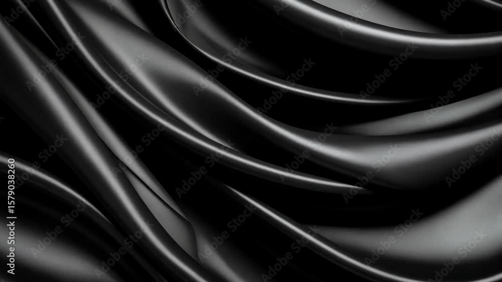 Poster elegant abstract design of flowing dark gray satin fabric with smooth, soft, rippled textures and su