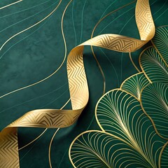 Elegant Gold Ribbon on Deep Green Textured Background Luxurious Design Element for Festive Packaging Invitations and Branding