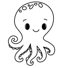 Cute Octopus black doodle outline.
