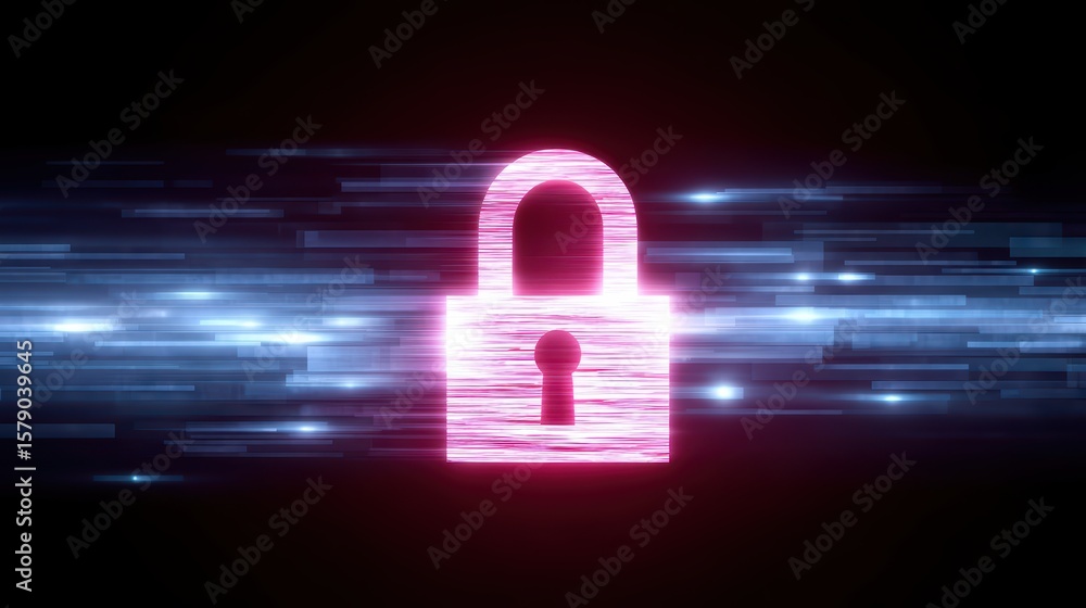 Poster digital lock on a futuristic background symbolizing cybersecurity and data protection in the modern 