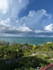 Tropical beach with blue sky and clouds in The Bahamas