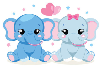 Adorable Baby Elephants Couple Sitting Together