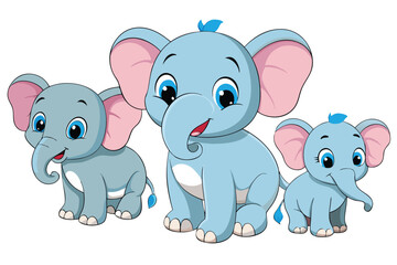 Adorable Cartoon Elephant Family Illustration