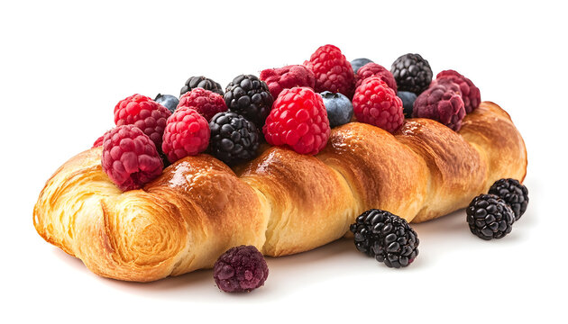 Brioche with mixed berries isolate on white background cutout