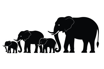 Silhouette of Elephant Family Group of Four © garin