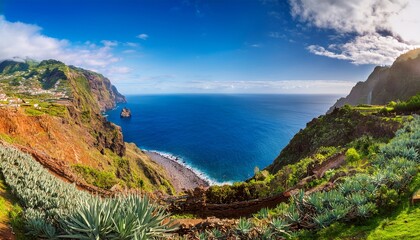 panorama of madeira island portuguese archipelag ponta de sao jorge on atlantic ocean coast
