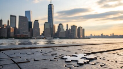Manhattan Skyline Puzzle Piece Urban Development Cityscape Real Estate Investment