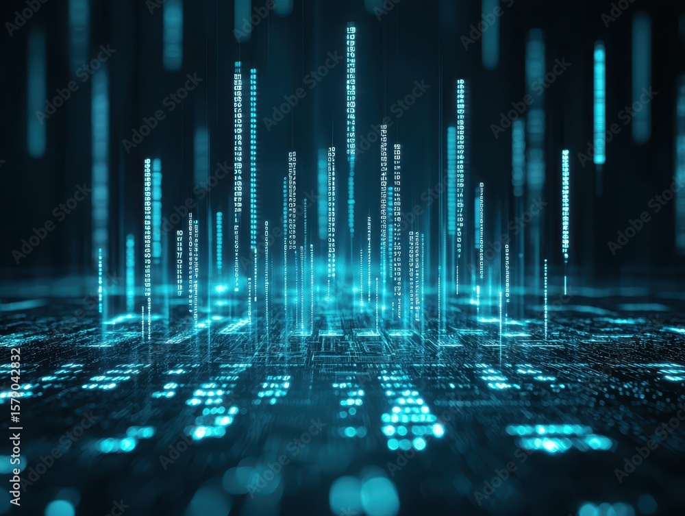 Aufkleber economy balancing assets concept. abstract digital landscape with glowing lines and data points in b