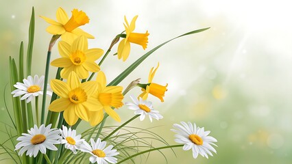Spring Bloom Daffodils and Daisies